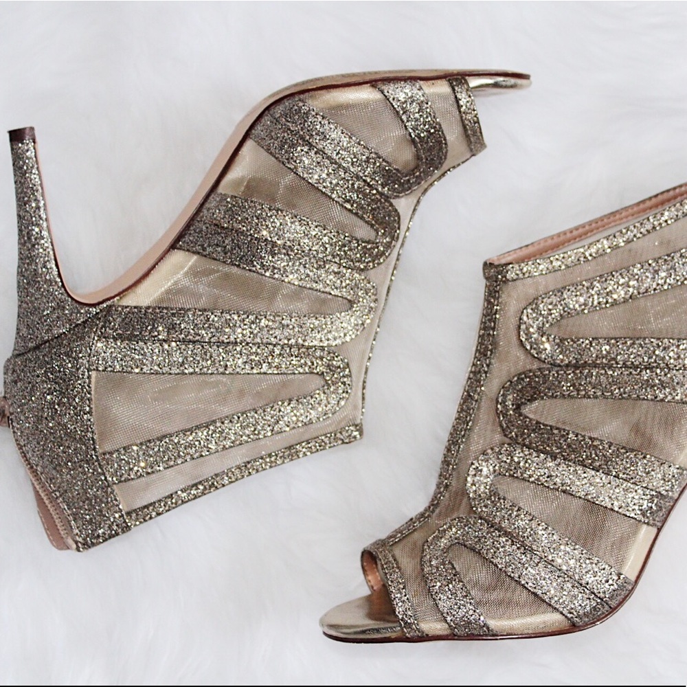 Gold Sparkle Open Toe Heels